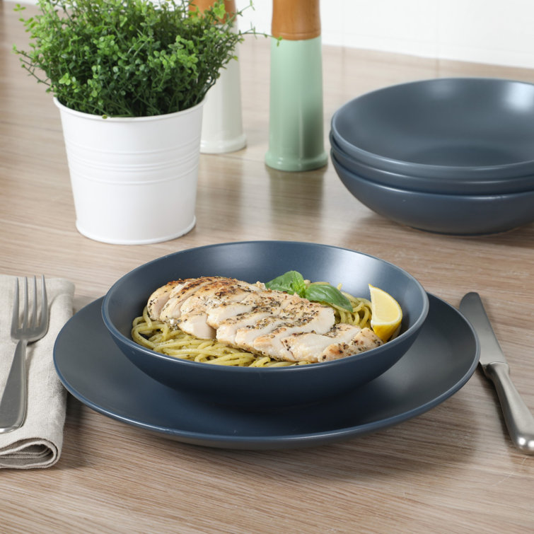 Matte Blue Ceramic 16-Piece Dinnerware Set for 4