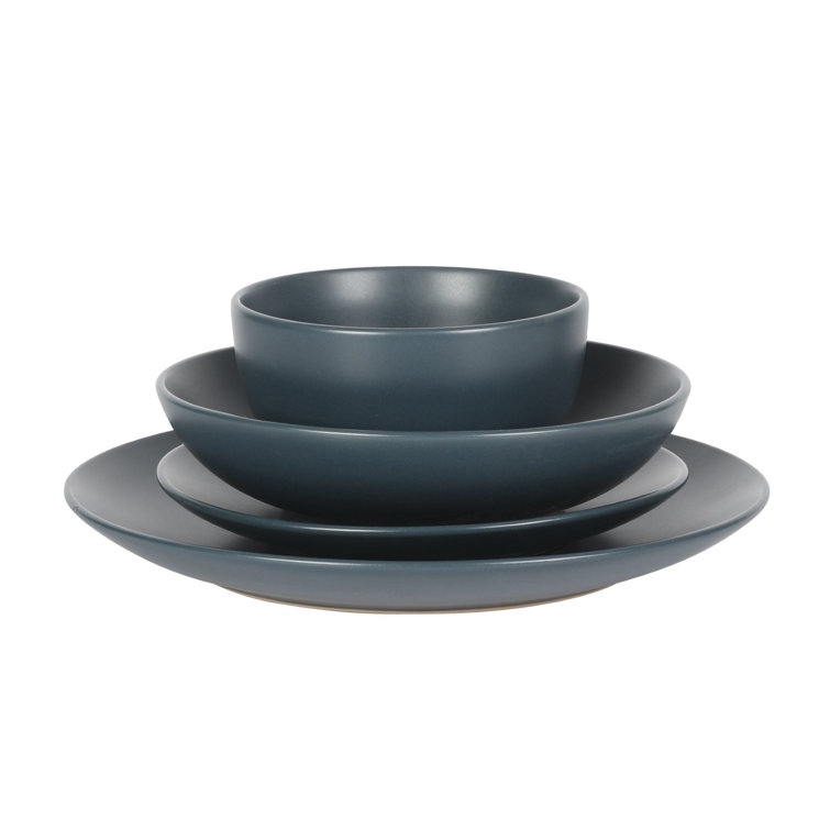 Matte Blue Ceramic 16-Piece Dinnerware Set for 4
