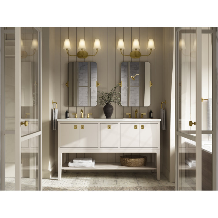 Vibrant Brushed Moderne Brass Rectangular Frameless Bathroom Vanity Mirror