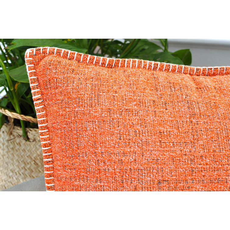 18x18 Orange Chenille Square Throw Pillow Covers Set with Piped Edges