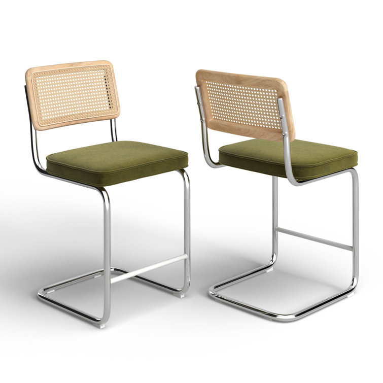 Sapphire Blue Velvet and Chrome Counter Stools, Set of 2