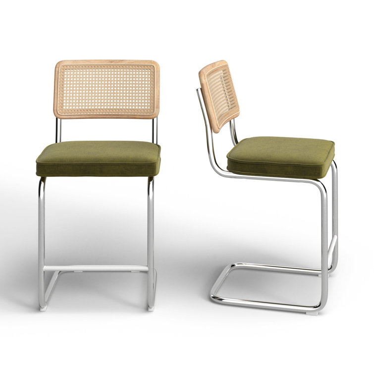 Sapphire Blue Velvet and Chrome Counter Stools, Set of 2