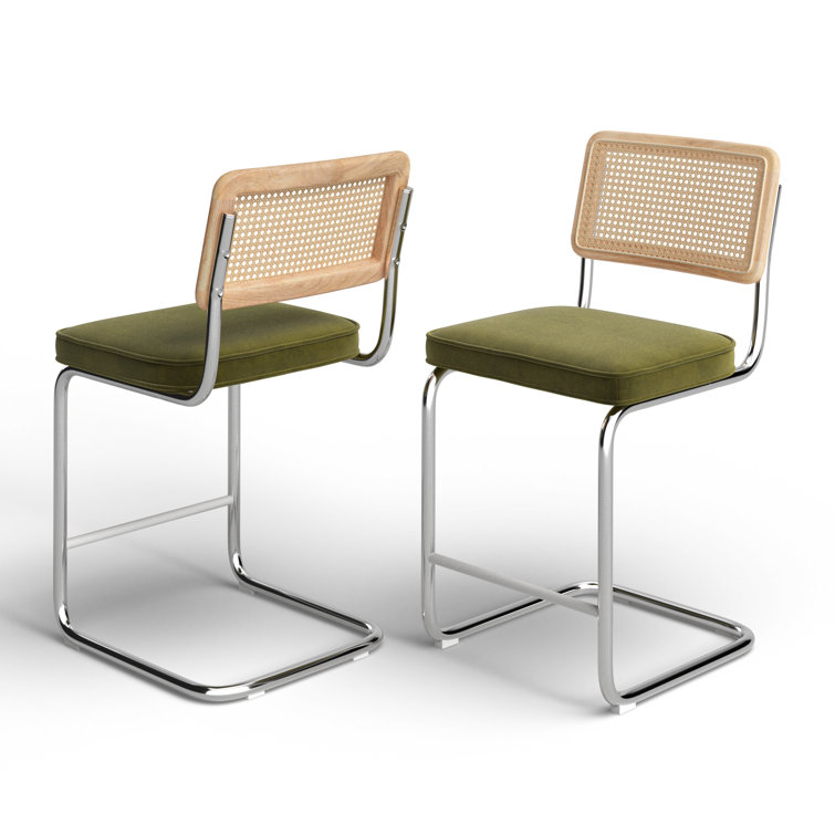 Sapphire Blue Velvet and Chrome Counter Stools, Set of 2