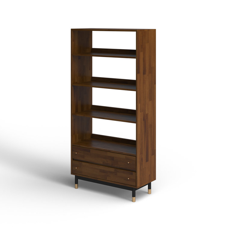 Dakota Acacia Wood Black Metal Standard Bookcase with Drawers