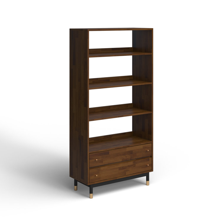Dakota Acacia Wood Black Metal Standard Bookcase with Drawers