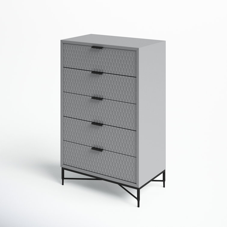 Milo Transitional 5-Drawer Dresser in Light Slate Grey with Felt-Lined Drawer