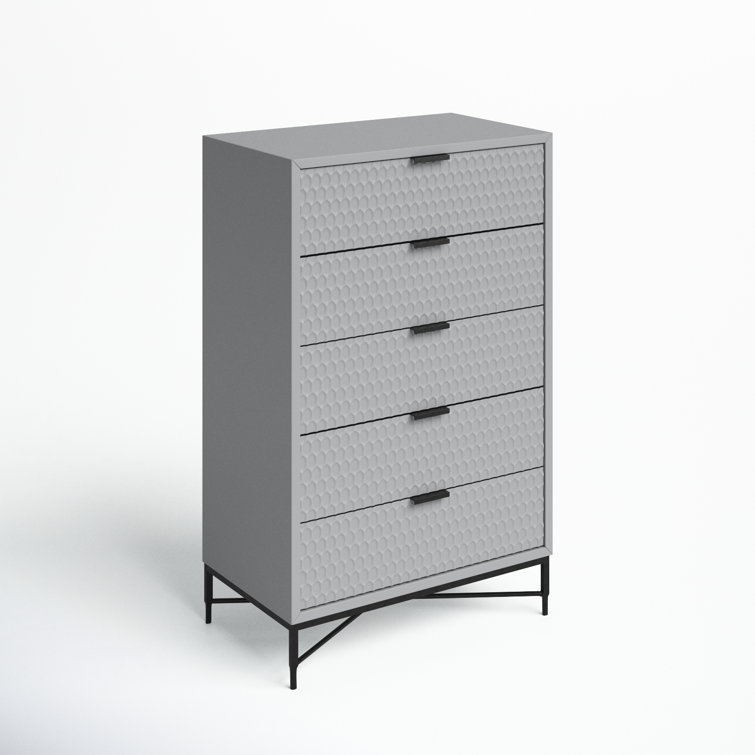 Milo Transitional 5-Drawer Dresser in Light Slate Grey with Felt-Lined Drawer