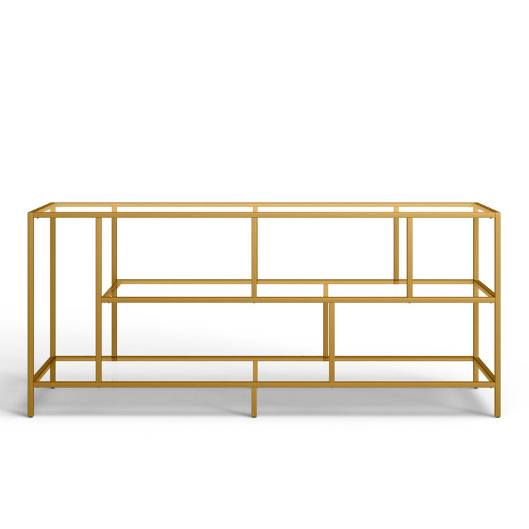 Winthrop 55" White Brass TV Stand with Tempered Glass Shelves