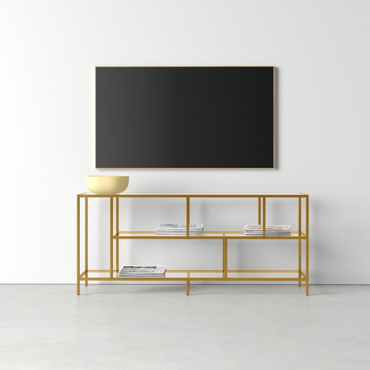 Winthrop 55" White Brass TV Stand with Tempered Glass Shelves