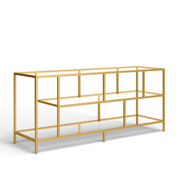 Winthrop 55" White Brass TV Stand with Tempered Glass Shelves