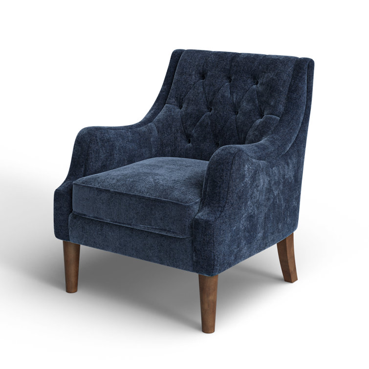 Elegant Navy Velvet Wood Accent Chair with Button Tufting
