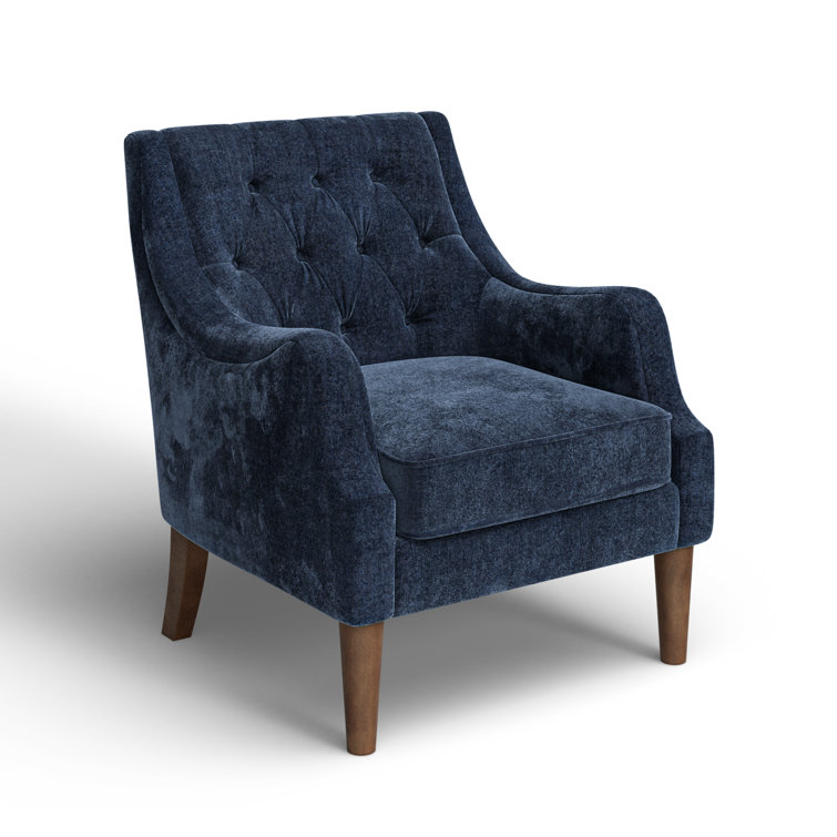 Elegant Navy Velvet Wood Accent Chair with Button Tufting