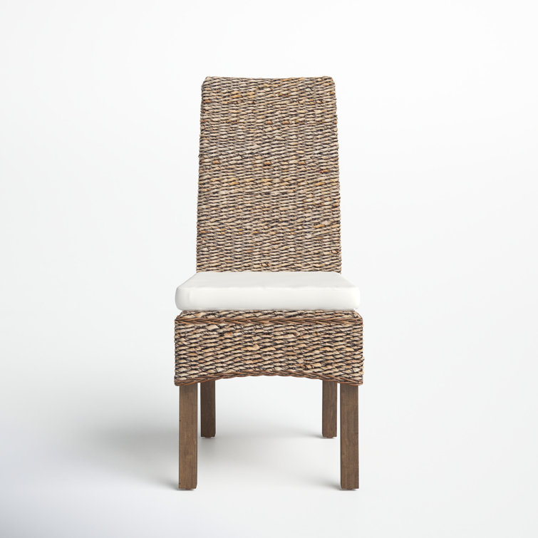 Tall-Backed Modern Mahogany and Banana Leaf Weave Side Chair with Cushion