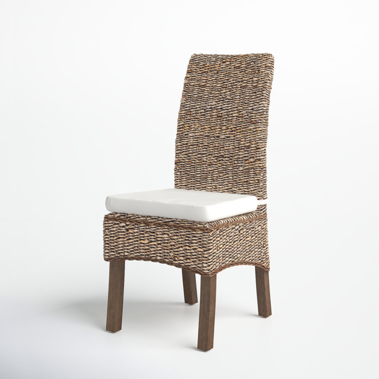 Tall-Backed Modern Mahogany and Banana Leaf Weave Side Chair with Cushion