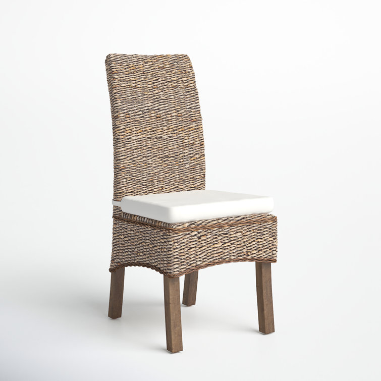 Tall-Backed Modern Mahogany and Banana Leaf Weave Side Chair with Cushion