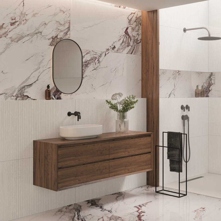Marqueterie White 24" x 48" Porcelain Wood Look Tile