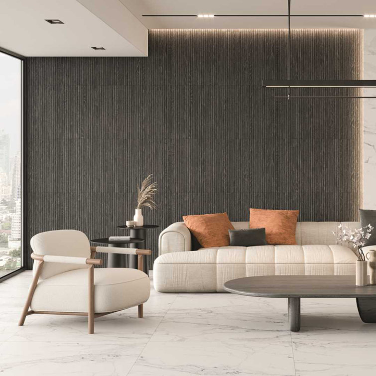 Marqueterie 24" x 48" Matte Black Porcelain Wood Look Tile