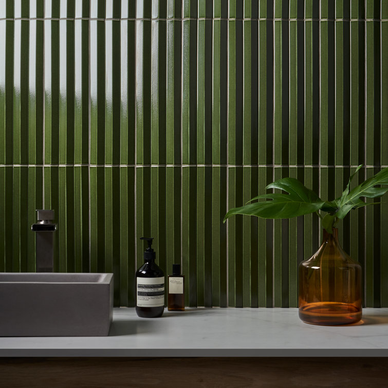 Apex Verde Green 5" x 16" 3D Polished Porcelain Wall Tile
