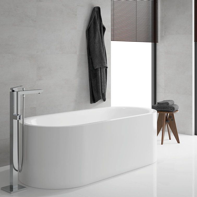Modern Chrome Freestanding Tub Filler with Handshower