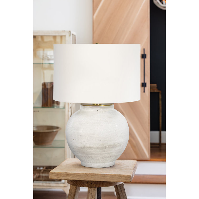 White Ceramic Table Lamp with Linen Shade