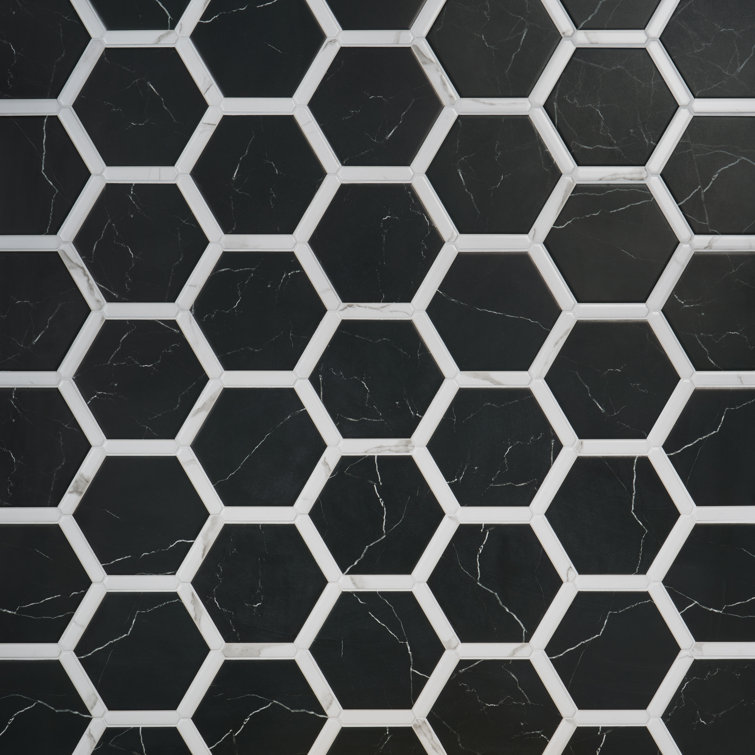 Samara Black and White Hexagon Porcelain Tile Set