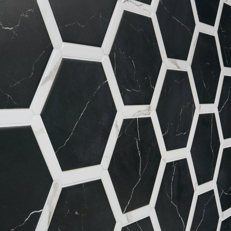 Samara Black and White Hexagon Porcelain Tile Set