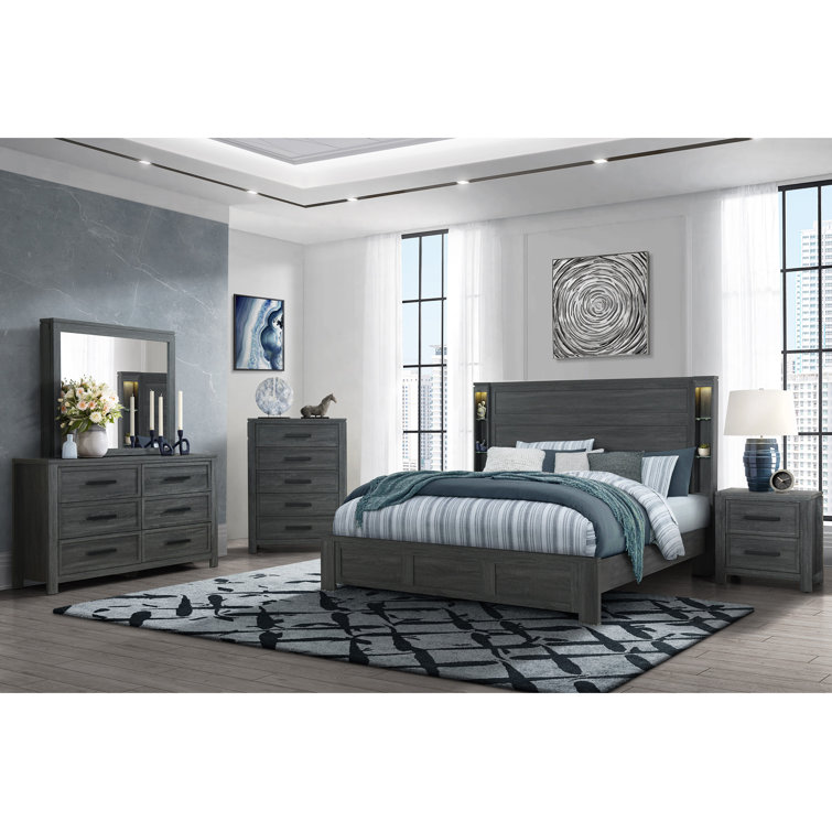 Distressed Dark Gray Solid Wood 2-Drawer Nightstand