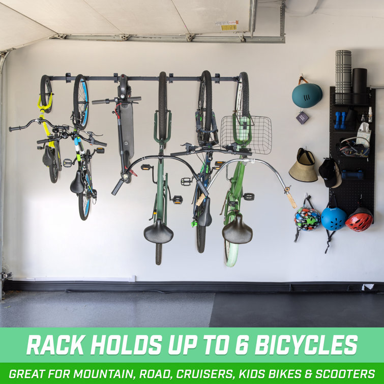 Black Powder Coated Wall Mounted Bike Rack for 6 Bicycles