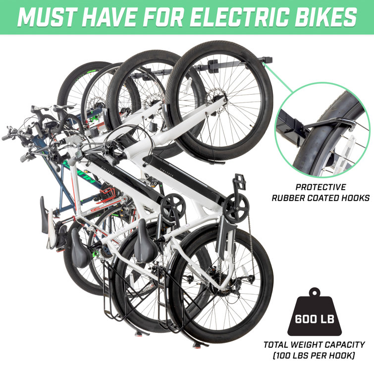 Black Powder Coated Wall Mounted Bike Rack for 6 Bicycles