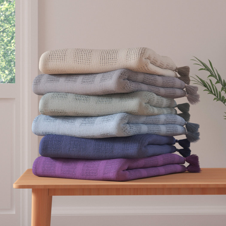 Jade Green Organic Cotton Woven Throw Blanket with Tassels