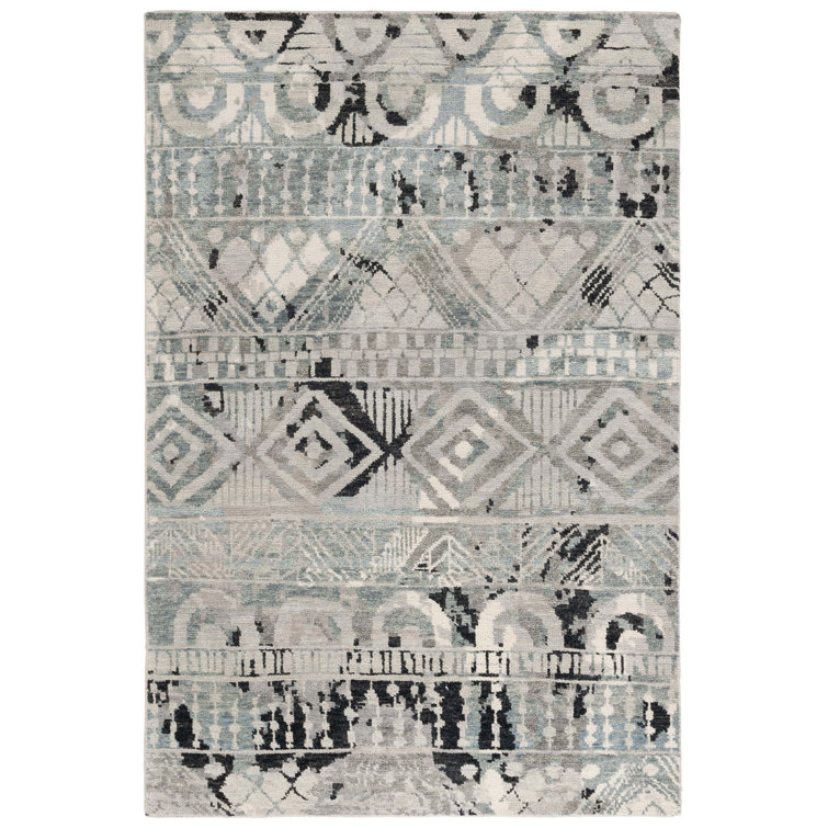 Gray Hand-Knotted Wool Rectangular 6' x 9' Rug