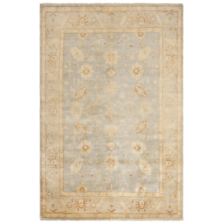 Oushak Light Blue and Beige Hand-Knotted Wool Rug 6' x 9'