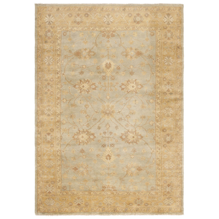 Light Blue Hand-Knotted Wool 6' x 9' Traditional Rug