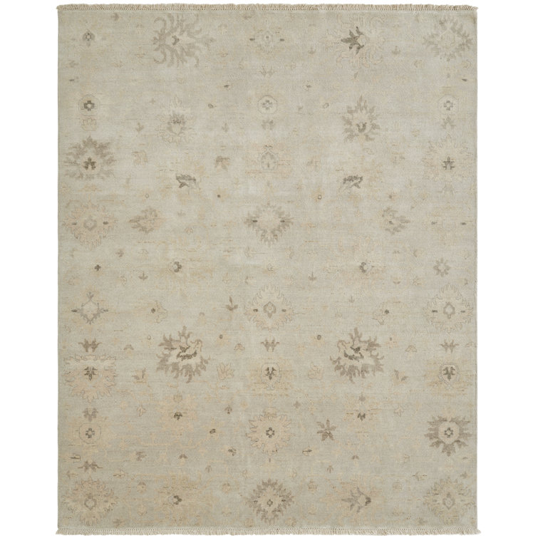 Hand-Knotted Beige Wool Rectangular Area Rug with Tassels
