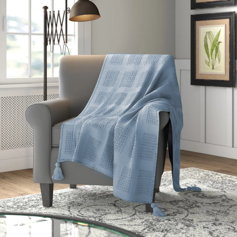 Blue Organic Cotton Waffle Weave Throw Blanket