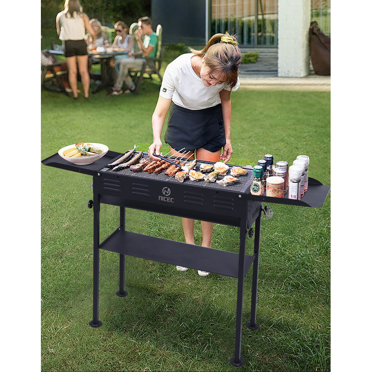 45.4'' Black Stainless Steel Portable Charcoal Grill