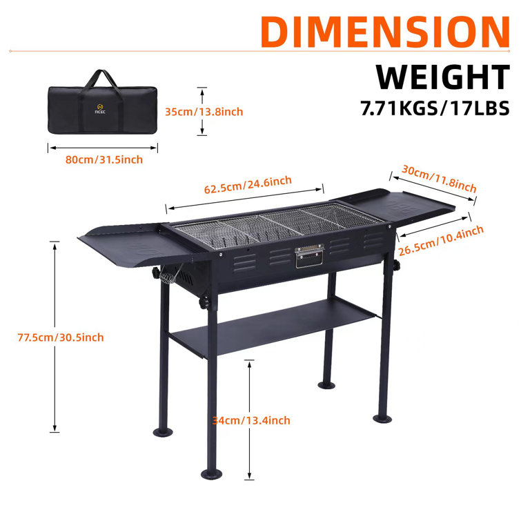 45.4'' Black Stainless Steel Portable Charcoal Grill