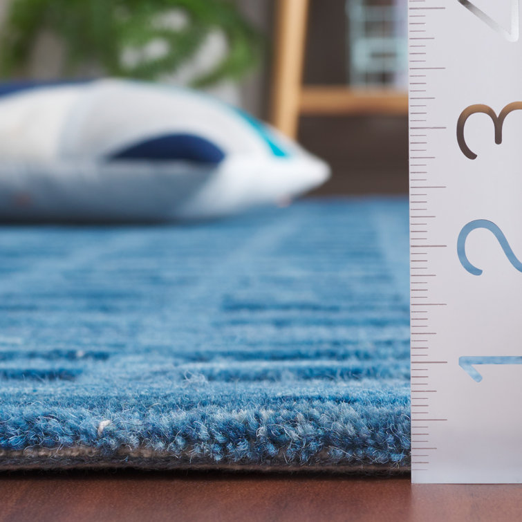 Handwoven Blue Wool Rectangular Stain-Resistant Rug