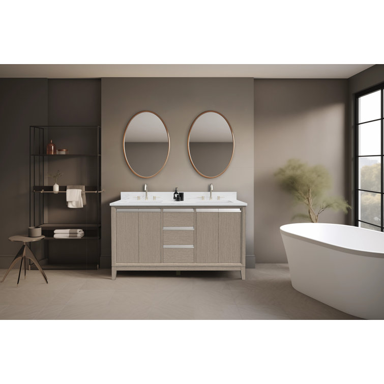 Driftwood Gray Double Sink Bathroom Vanity with Marble Top