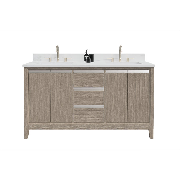 Driftwood Gray Double Sink Bathroom Vanity with Marble Top
