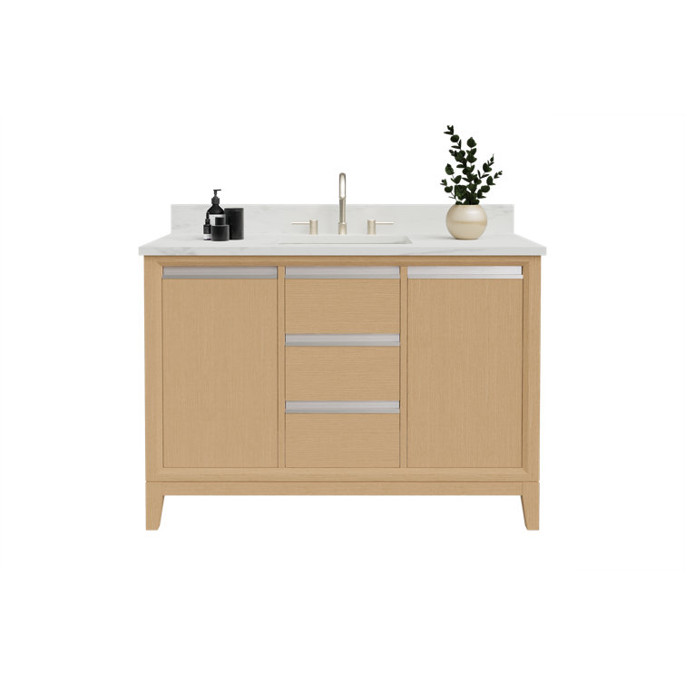 Natural Oak 48" Single Bathroom Vanity with Engineered Marble Top