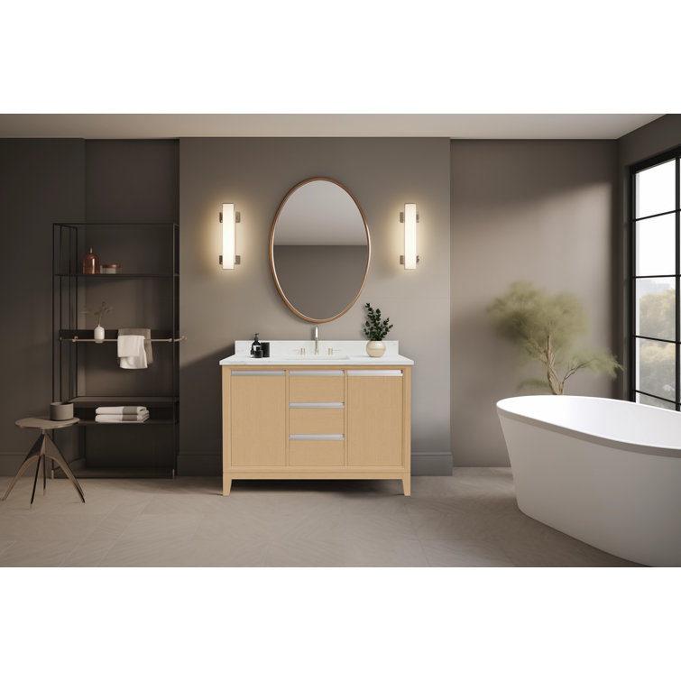 Natural Oak 48" Single Bathroom Vanity with Engineered Marble Top