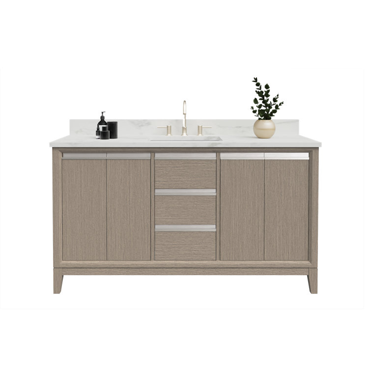 Driftwood Gray 60" Single Sink Bathroom Vanity with Engineered Marble Top