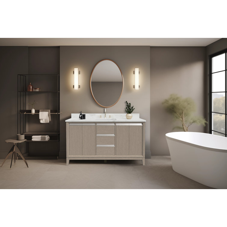 Driftwood Gray 60" Single Sink Bathroom Vanity with Engineered Marble Top