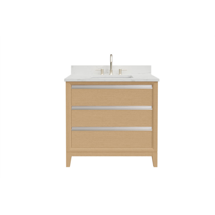 Natural Oak 36" Single Bathroom Vanity with Marble Top