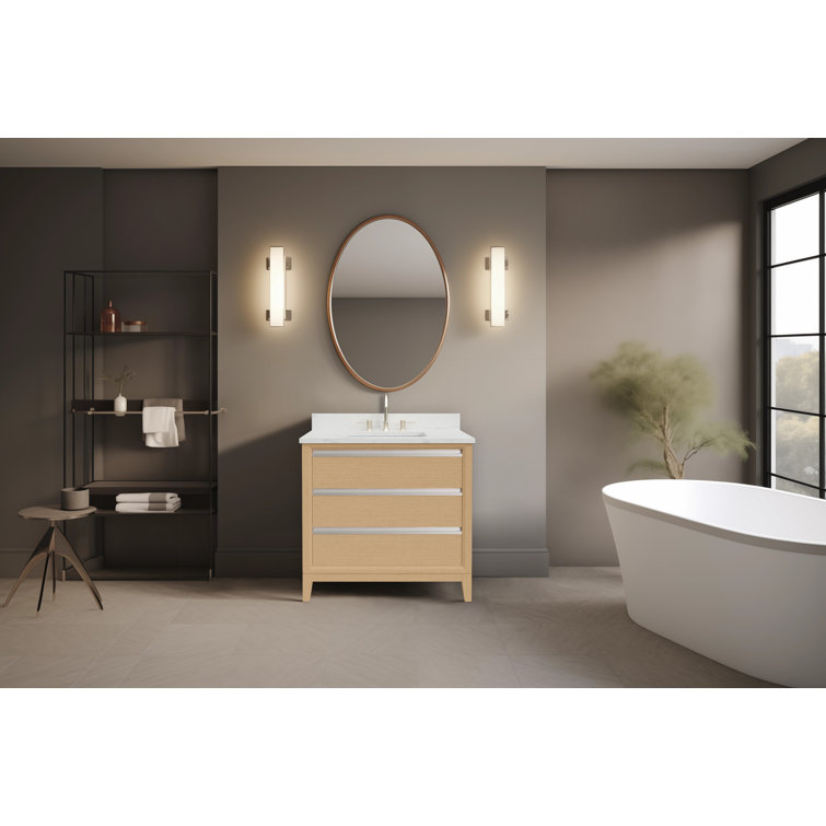 Natural Oak 36" Single Bathroom Vanity with Marble Top