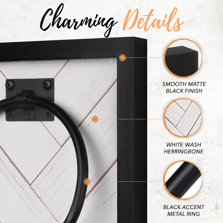 Black and White Wood Wall Mounted Towel Ring