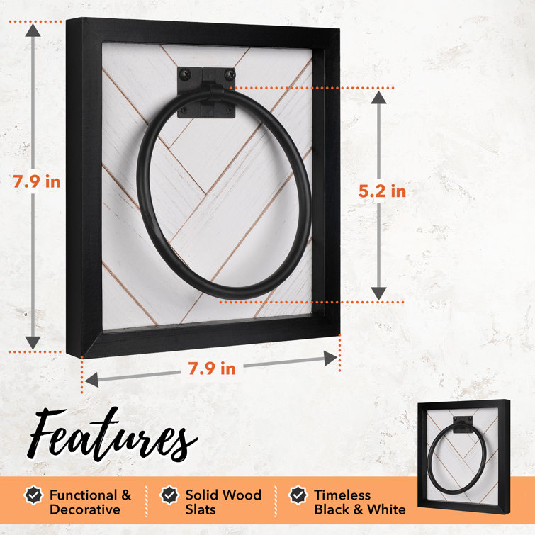 Black and White Wood Wall Mounted Towel Ring
