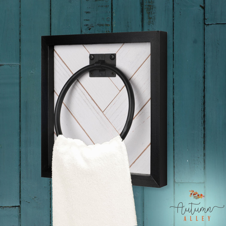 Black and White Wood Wall Mounted Towel Ring