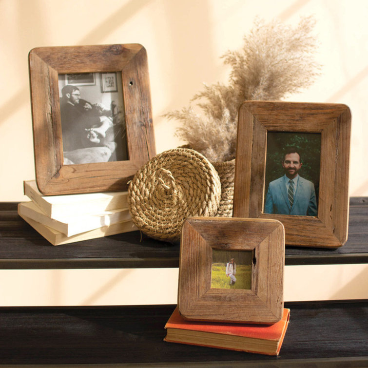 Rustic Brown Recycled Wood Picture Frame Set - 3 Pieces